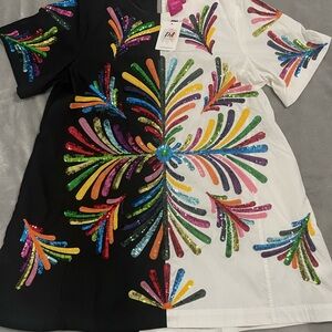 QUEEN OF SPARKLES Black & White Sequin Otami Dress (Denash Boutique exclusive)